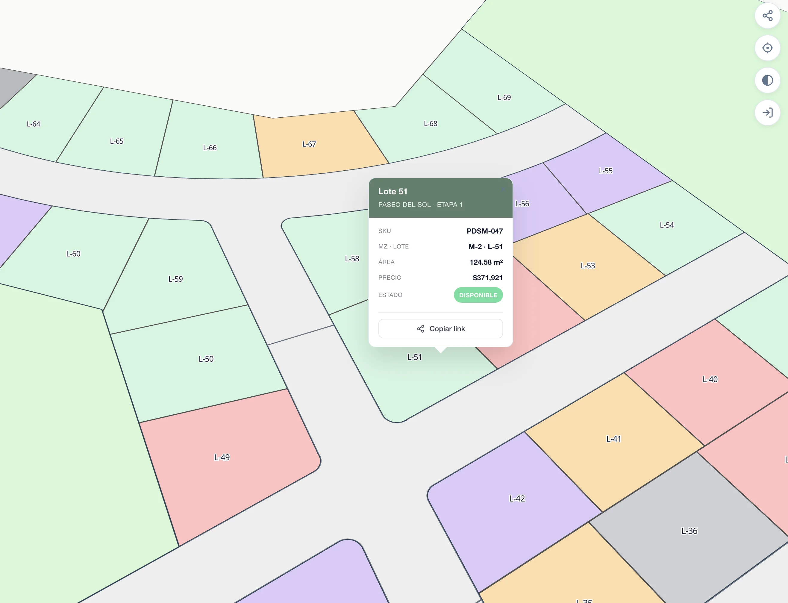 Mapio lot detail and availability