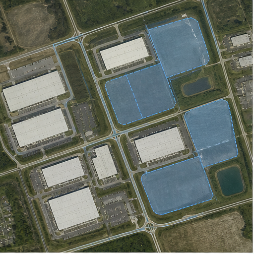 Vista aérea cartográfica de un parque industrial