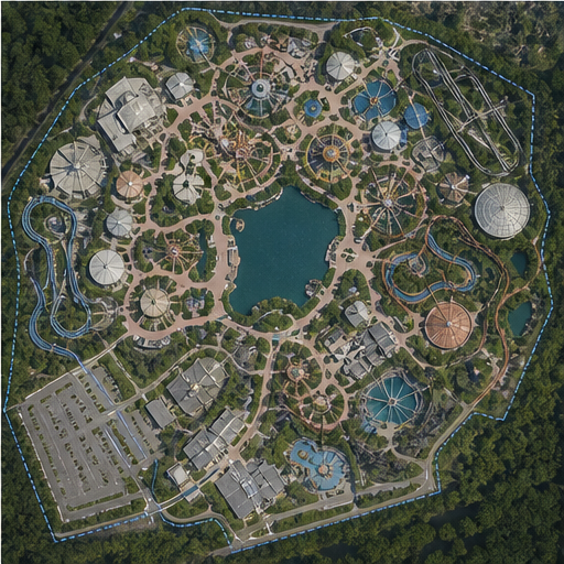 Parque y recinto de eventos sobre un mapa georreferenciado